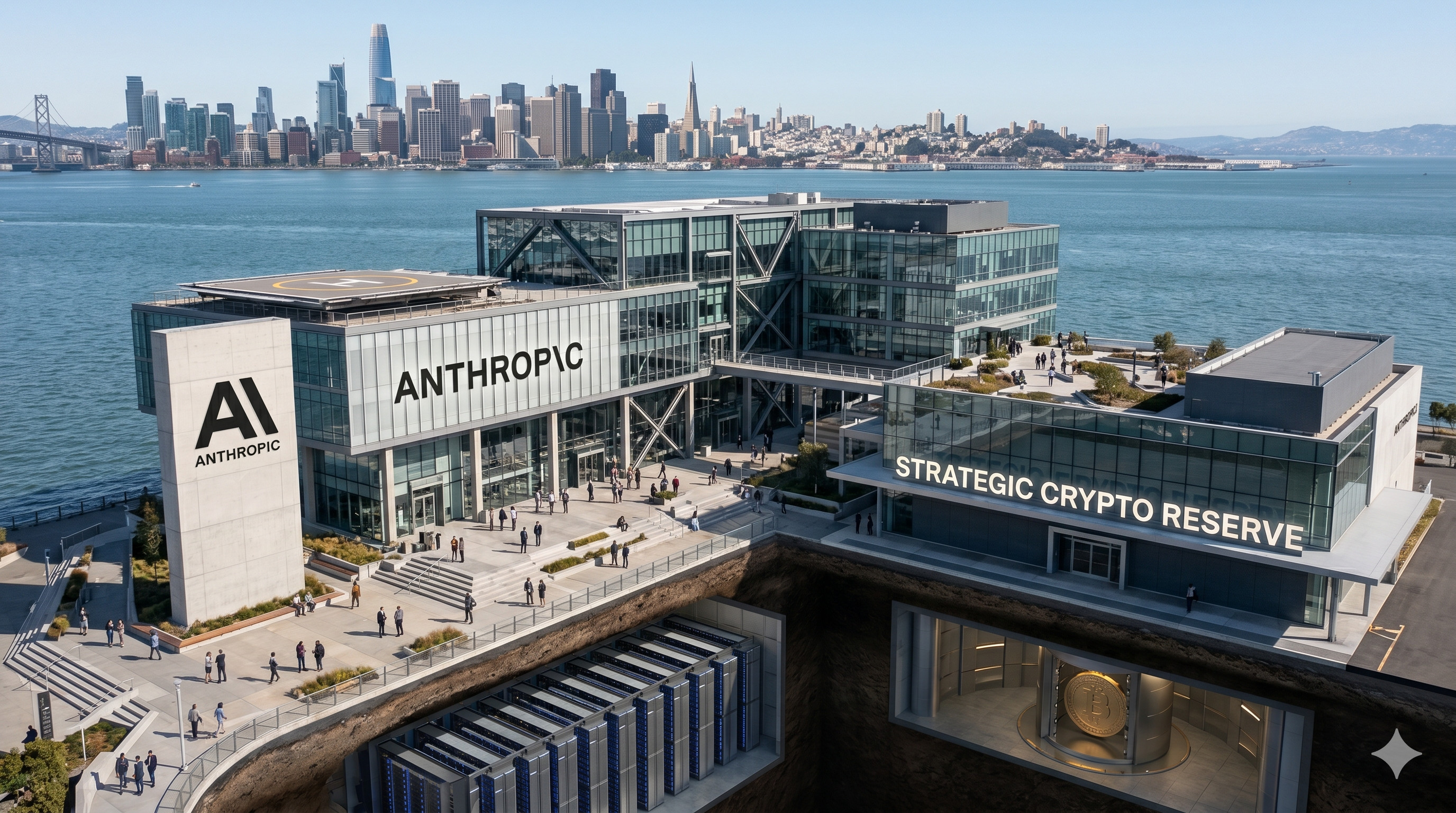 Anthropic AI headquarters and Claude AI model architecture diagram showing Constitutional AI framework