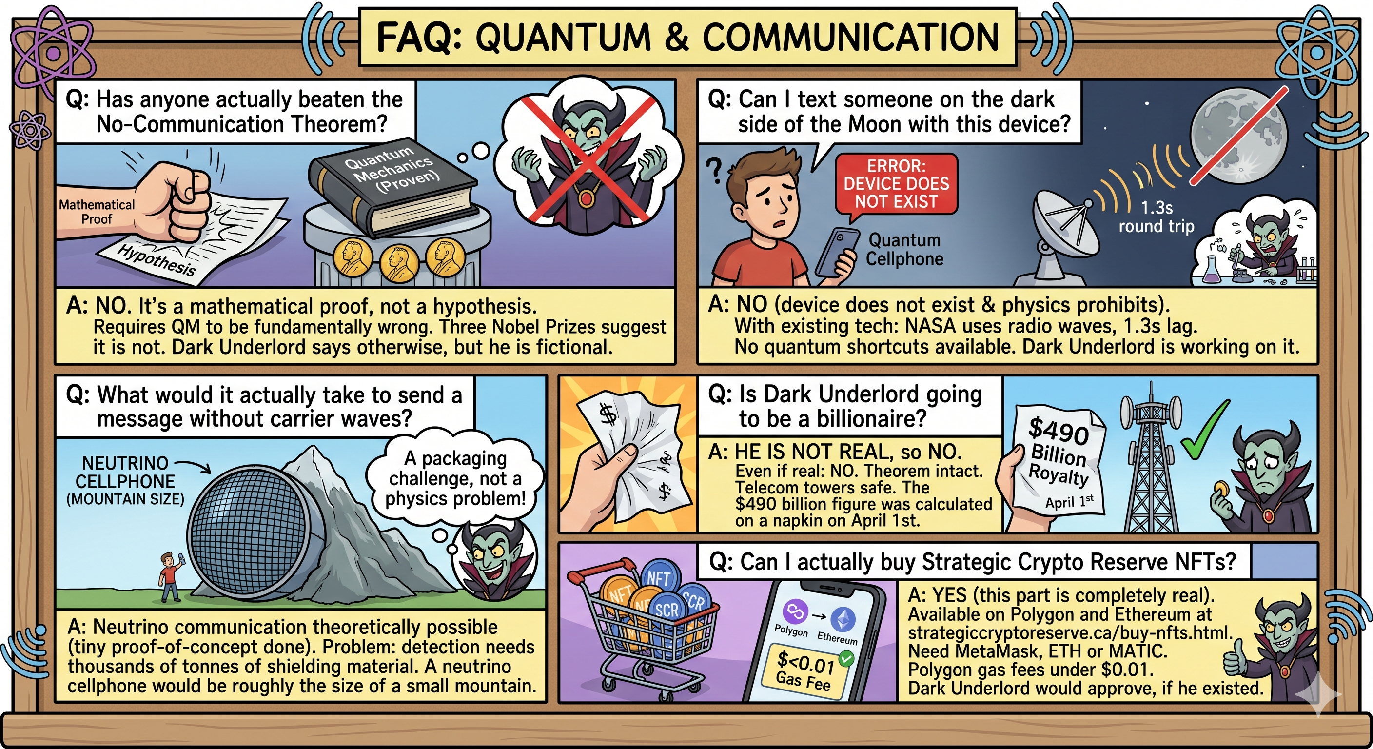 Quantum entangled cellphone FAQ — questions about Dark Underlord's fictional quantum invention