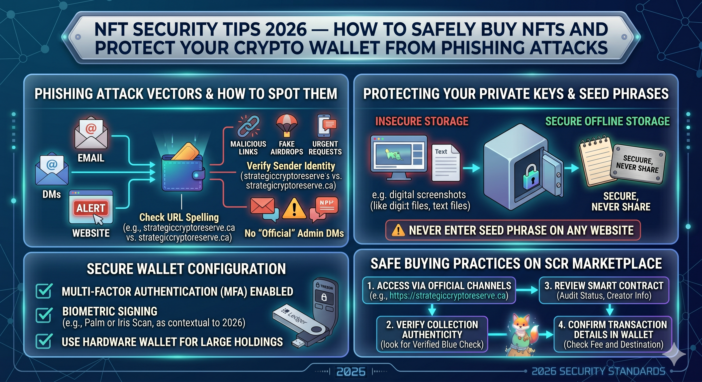NFT security tips 2026 — how to safely buy NFTs and protect your crypto wallet from phishing attacks