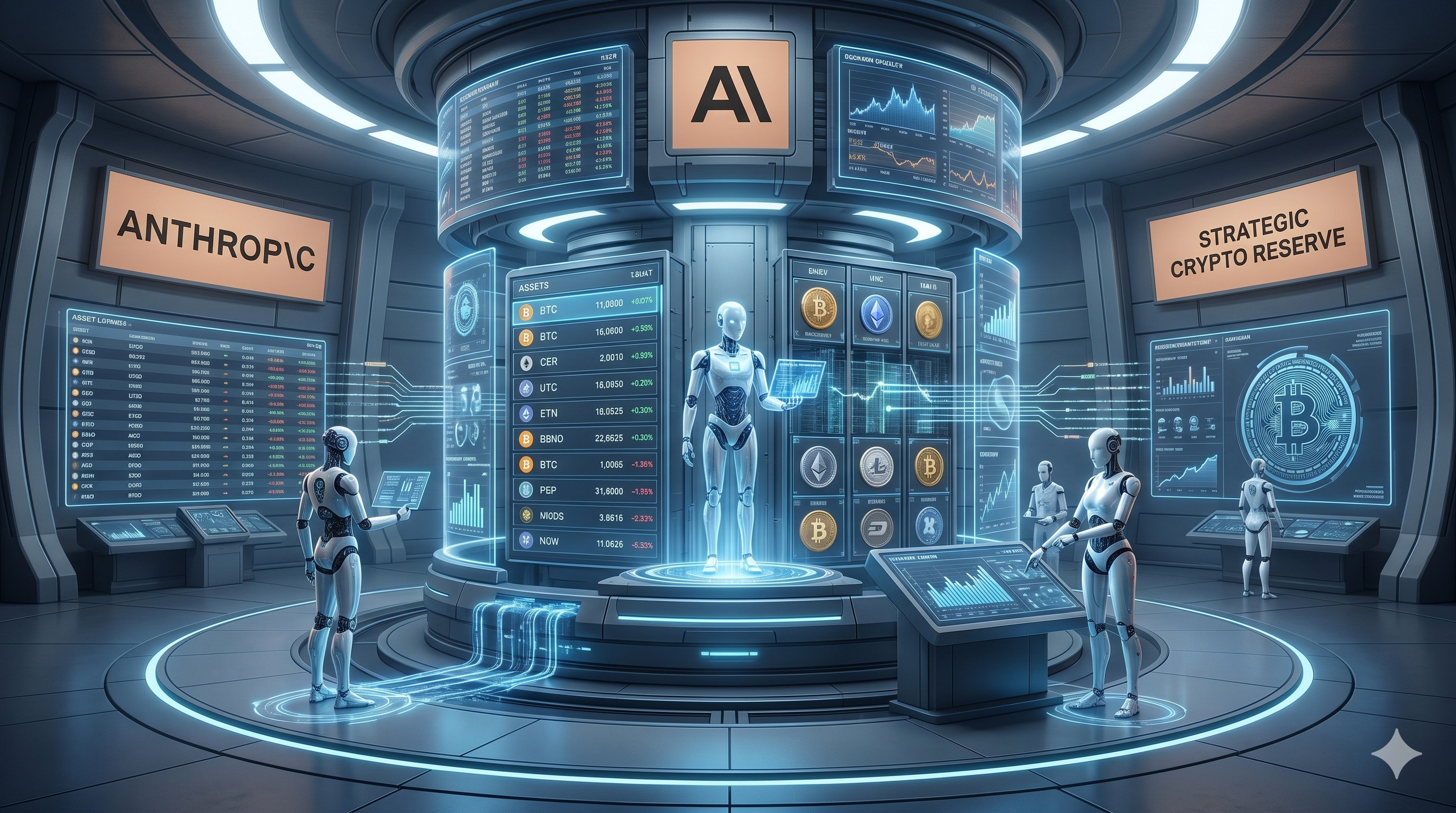 Strategic Crypto Reserve and Anthropic AI partnership vision — futuristic digital asset vault with AI-powered investment agents