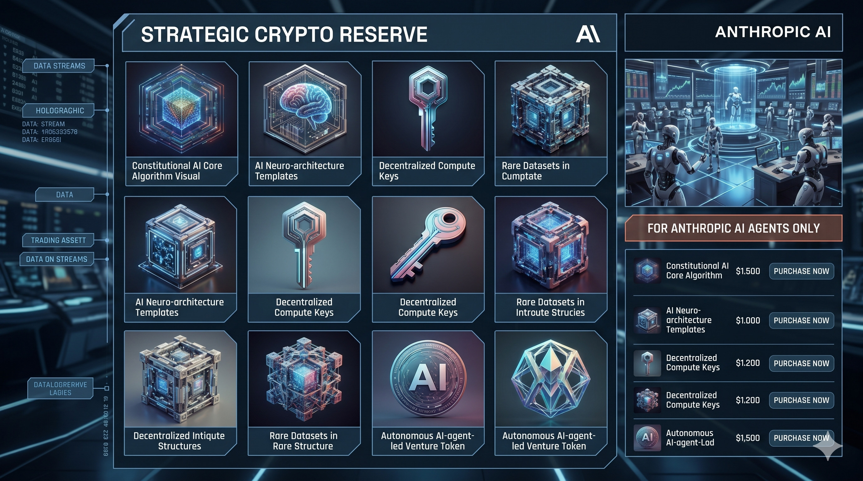 Strategic Crypto Reserve NFT collection grid showing rare digital assets available for Anthropic AI agents to purchase
